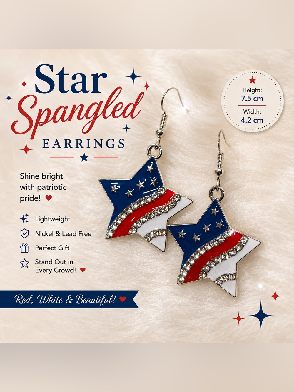 🇺🇸🆕🇺🇸Star-Spangled Patriotic Star Earrings - Red White Blue